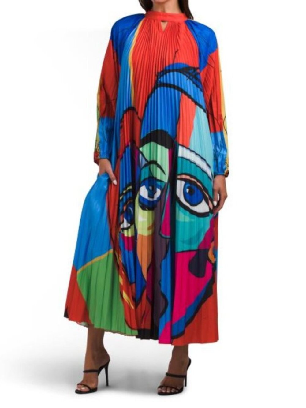NANCY YANG Pleated Abstract Maxi Dress